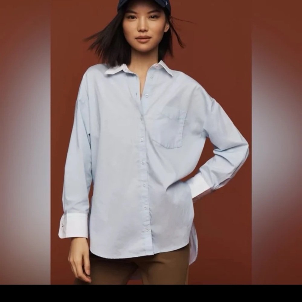 Anthropologie Maeve Oversized Buttondown Shirt in Violette Blue size XL - Picture 4 of 12